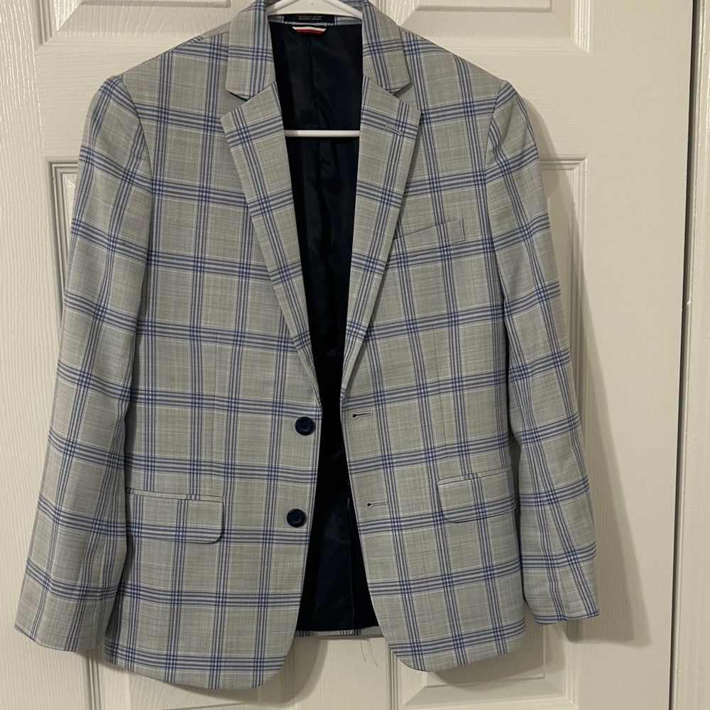 Tommy Hilfiger Blue and Gray Plaid Kids Blazer